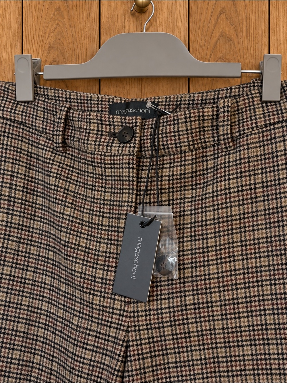 NWT Magaschoni Heritage Plaid Wool Blend Wide Leg Trousers Size 4